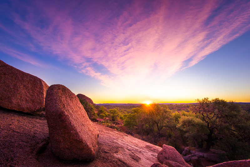 sun rising over the Texas Hill Country near Fredericksburg