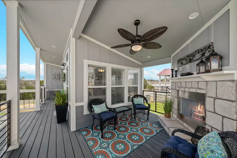 outdoor fireplace at tiny home